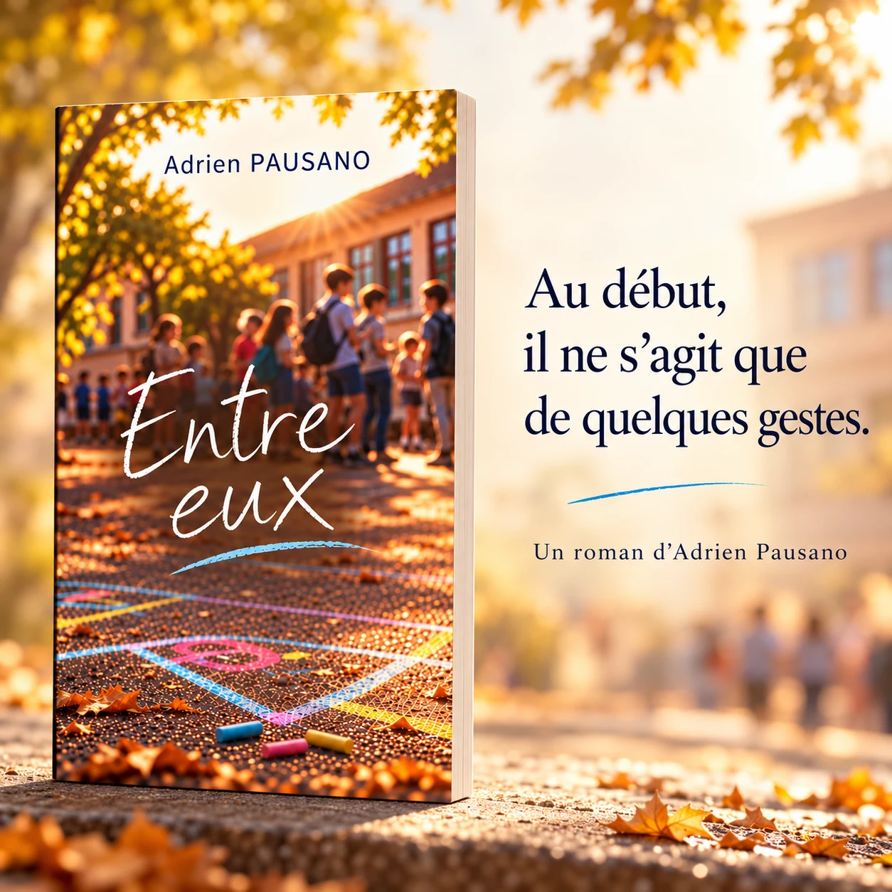 Le roman Entre eux présenté dans une ambiance de cour d’école automnale